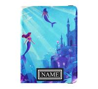 Custom Name Leather Passport Holder Cover Wallet Large Capacity Passport Covers for Women Business Trip Mermaids and Underwater Castle