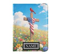 Custom Name Leather Passport Holder Cover Wallet Large Capacity Ticket Holder for Men Trip Essentials Flag and Cross in Field