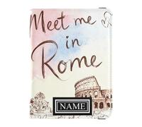 Custom Name Leather Passport Holder Cover Wallet Secure Hidden Money&Card Case for Men Trip Accessories Escape To Santorini, Meet me in Rome, One Size, Fashion