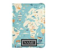 Custom Name Leather Passport Holder Cover Wallet Waterproof Passport Wallet for Family Trip Accessories World Map with Marine Life and Transportation Icons