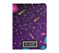 Custom Name Leather Passport Holder for Travel Anti Theft Passport Wallet for Women Trip Essentials Night Sky with Constellations, Purple Space with Constellations and Planets, One Size, Fashion