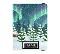 Custom Name Leather Passport Holder for Travel Large Capacity Money&Card Wallet for Women Trip Organizer Aurora Winter Landscape
