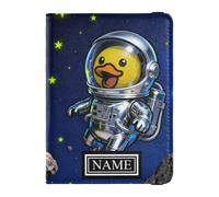 Custom Name Leather Passport Holder for Travel Large Capacity Passport Covers for Women Trip Must Haves Accessories Astronaut Duck in Space