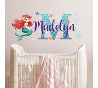 Custom Name Mermaid Wall Decal Girls Personalized Name Mermaid and Fish Wall Sticker Custom Name Sign Custom Capital Name Baby Girl Nursery Room Wall Decor with Design 3