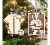 Custom Name Number Baseball Christmas Ornament, Personalized Sport Baseball Player Shirt Hanging Wooden Ornaments for Christmas Tree Xmas Decoration Gifts for Men Baseball Fan (style04)