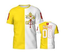 Custom Name Number Vatican City Flag Emblem Mens Tshirt Workwear Soft Sport Tops Crew Neck Activewear Shirts for Summer Everyday Lounge L
