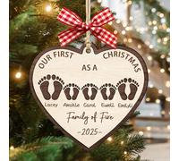 Custom Name Our First Christmas As A Family of Five Footprints Ornament, Personalized 2025 1st First Christmas Family of 5 New Baby Wooden Ornament Xmas Tree Crafts Gifts for New Mom Parents