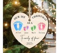 Custom Name Our First Christmas As A Family of Four Footprints Ornament, Personalized 2025 1st First Christmas Family of 4 New Baby Wooden Ornament Xmas Tree Crafts Gifts for New Mom Parents