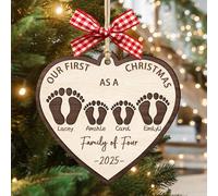 Custom Name Our First Christmas As A Family of Four Footprints Ornament, Personalized 2025 1st First Christmas Family of 4 New Baby Wooden Ornament Xmas Tree Crafts Gifts for New Mom Parents