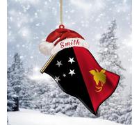 Custom Name Papua New Guinea Flag 2D Acrylic Christmas Ornaments Papua New Guinea Keepsake National Flags Ornaments for Christmas Trees Baubles New Year Holiday Souvenir Stocking Stuffers