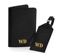 Custom Name Passport Holder and Luggage Tag for Suitcases, Personalised Passport Cover and Luggage Tag Set, Travel Suitcase Label for Women, Man, PU Suitcase Tag & Passpor(Black)