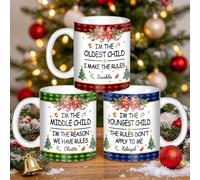 Custom Name Plaid Sibling Rules Coffee Mug,Gift for Brother Sister | Oldest Middle Youngest Child Funny Matching Cup,Personalized Buffalo Plaid Christmas Mug,Gift for Brother Sister Family