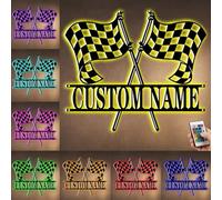 Custom Name Racing Flag Monogram Metal Wall Art Sign With LED Light, Personalized Checkered Flag Racing Sign, Flag Racing Led Neon Light Sign Wall Hanging Room Decor for Men Women Boy Kids