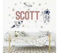 Custom Name Space Ship Wall Decal - Personalized Planet Wall Sticker - Spaceship Planet Outer Space Wall Decal for Nursery Bedroom playroom