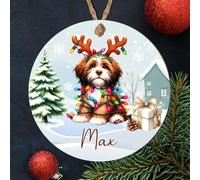 Custom Name Sporting Dog Breed Christmas Tree Keepsake Decoration - Wood or Acrylic Personalised Pet Bauble For Dog Owners (Barbet, MDF Wood - Indoor Use Only)