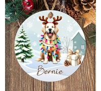 Custom Name Sporting Dog Breed Christmas Tree Keepsake Decoration - Wood or Acrylic Personalised Pet Bauble For Dog Owners (Flat Coated Retriever, MDF Wood - Indoor Use Only)