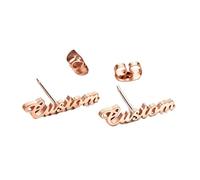 Custom Name Stud Earrings, LucBuy Personalized 18K Gold Plated Hypoallergenic Letter Earring Studs, Stylish Ear Jewelry with any Name or Word, Unique Gifts for Birthday Anniversary Wedding (Rosegold)