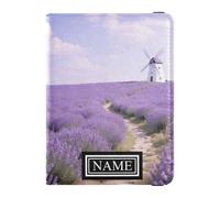 Custom Name Travel Wallet Leather Passport Holder Anti Theft Passport Covers for Men Trip Organizer Lavender Field with Windmill