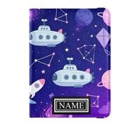 Custom Name Travel Wallet Leather Passport Holder Anti Theft Travel Wallet for Family Trip Essentials Space Submarines