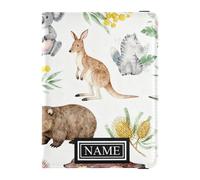 Custom Name Travel Wallet Leather Passport Holder Large Capacity Passport Wallet for Women Business Trip Watercolor Australian Animals