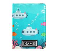 Custom Name Travel Wallet Leather Passport Holder Secure Hidden Ticket Holder for Men Business Trip Cartoon Underwater Scene with Submarines
