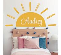 Custom Name Wall Decal - Boho Sunshine Nursery Sticker, Personalized Half Sun Vinyl Art for Kids Room, Baby Girl & Boy Wall Decor