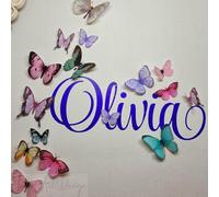 Custom Name Wall Decals with 3D Butterfly Stickers,Peel and Stick 32 Pcs Colorful Butterfly Wall Decor with Kids Name for Girls Baby Women Bedroom Living Room