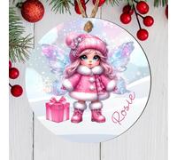 Custom Name Winter Fairy Bauble Ornament - Personalised Winged Fairies Hanging Decoration, Enchanting Tree Decor & Gift Tag for Kids, Grandkids (Pink fairy, MDF Wood - Indoor use only)