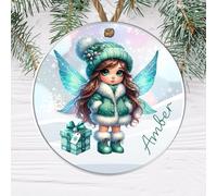 Custom Name Winter Fairy Bauble Ornament - Personalised Winged Fairies Hanging Decoration, Enchanting Tree Decor & Gift Tag for Kids, Grandkids (Teal fairy, Acrylic - Indoor & Outdoor use)
