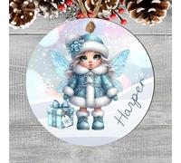 Custom Name Winter Fairy Bauble Ornament - Personalised Winged Fairies Hanging Decoration, Enchanting Tree Decor & Gift Tag for Kids, Grandkids (Blue fairy, MDF Wood - Indoor use only)