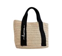 Custom Name Woven Tote Bag with Embroidery Name, Beach Women Hand Bag, Holiday Summer Vacation Tote Bag, Customized Gifts for Mother's Day (Black)
