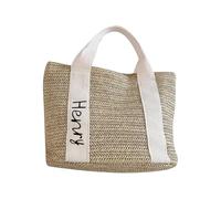Custom Name Woven Tote Bag with Embroidery Name, Beach Women Hand Bag, Holiday Summer Vacation Tote Bag, Customized Gifts for Mother's Day (White)