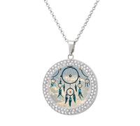 Custom Native Dream Catcher Picture Necklace Personalized Circle Chain Pendant Gold/Silver Photo Dog Tag Keepsake Necklaces Hip Hop Memorial Jewelry Gifts for Men Women, One size, Titanium Steel