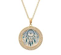 Custom Native Dream Catcher Picture Necklace Personalized Circle Chain Pendant Gold/Silver Photo Dog Tag Keepsake Necklaces Hip Hop Memorial Jewelry Gifts for Men Women, One size, Titanium Steel