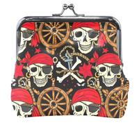 Custom Nautical Pirate Skulls Red Black Leather Coin Purses & Pouches Cute Buckle Kiss Lock Change Purse Wallet