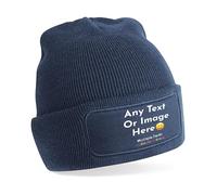 Custom Navy Patch Beanie Hat - Personalised Beanie Hats for adult Custom Hat with Logo, Customised Gifts Christmas Birthday