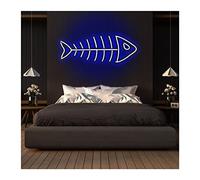 Custom Neon Sign Fish Bone Light,Led Waterproof Hanging Acrylic Neon Bar Lights Neon Decor Visual Wall Art Home Wall Decoration,color Can Be Customized(Blue,50x20cm)
