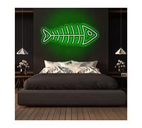 Custom Neon Sign Fish Bone Light,Led Waterproof Hanging Acrylic Neon Bar Lights Neon Decor Visual Wall Art Home Wall Decoration,color Can Be Customized(Green,60x24cm)