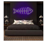 Custom Neon Sign Fish Bone Light,Led Waterproof Hanging Acrylic Neon Bar Lights Neon Decor Visual Wall Art Home Wall Decoration,color Can Be Customized(Pink,60x24cm)
