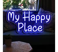 Custom Neon Sign 'My Happy Place' Personalized Led Neon Lights Signs With remote control dimmable for bedroom Home Bar Birthday Party Wedding Wall Decors(Blue,50x29cm(19x11in))
