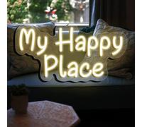 Custom Neon Sign 'My Happy Place' Personalized Led Neon Lights Signs With remote control dimmable for bedroom Home Bar Birthday Party Wedding Wall Decors(Warm white,50x29cm(19x11in))