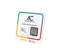 Custom NFC Tap and Scan Review Card Plaque | Personalized QR Code Social Media Contactless Display | No Monthly Fee Business Countertop Sign | 10x10cm White/Black