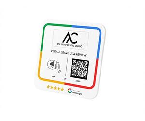 Custom NFC Tap and Scan Review Card Plaque | Personalized QR Code Social Media Contactless Display | No Monthly Fee Business Countertop Sign | 10x10cm White/Black