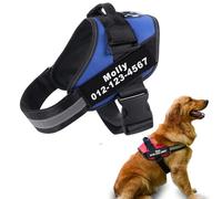 Custom No Pull Dog Harness, Personalized with Custom Name & Phone Number, Adjustable Reflective Vest to Prevent Pulling, Choking for Training and Walking, Fits Small, Medium, Large Dogs (Blue)