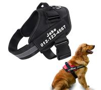 Custom No Pull Dog Harness, Personalized with Custom Name & Phone Number, Adjustable Reflective Vest to Prevent Pulling, Choking for Training and Walking, Fits Small, Medium, Large Dogs (Black)