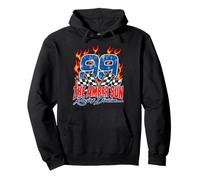 Custom Number Racing Flames Checkered Flag Retro Speed Pullover Hoodie