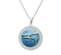 Custom Ocean Sea Animal Shark Picture Necklace Personalized Circle Chain Pendant Gold/Silver Photo Dog Tag Keepsake Necklaces Hip Hop Memorial Jewelry Gifts for Men Women, One Size, Titanium Steel