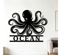 Custom Octopus Metal Wall Art - Personalized Nautical Ocean Decor for Coastal Homes, Bars & Kitchens - Elegant Black Octopus Silhouette Wall Hanging for Living Room, Bathroom & Entryway