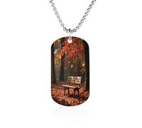 Custom Old Bench in The Maple Forest Dog Tag Necklace 23.6" Chain Personalized Photo Pendant for Men Women Stainless Steel Memorial Picture Couple Necklace Jewelry Keepsake Bereavement Sympathy Gifts