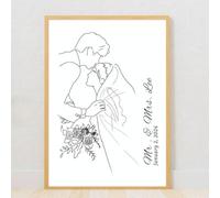 Custom One Line Drawing,Personalized Canvas Prints Portrait Poster,Custom Portrait from Photo,Personalized Wedding Anniversary Couple Family Custom Gift (50 * 70cm)